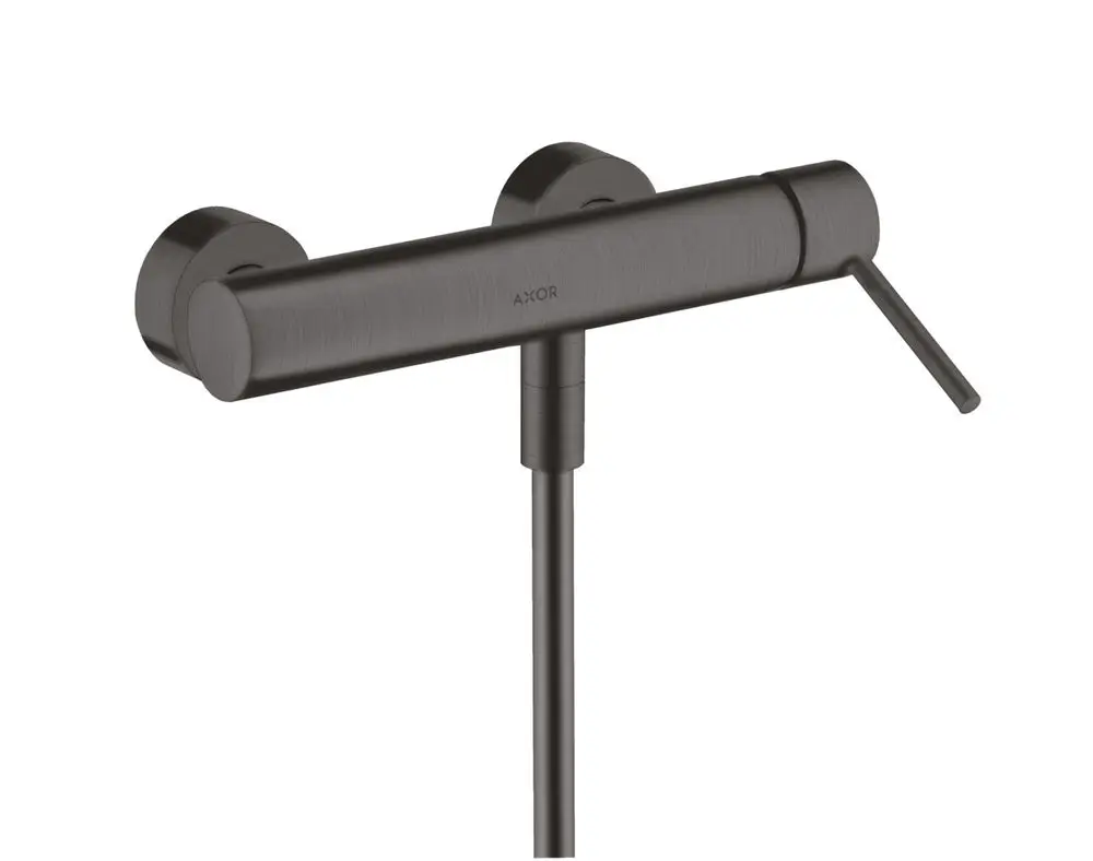 Brausemischer in brushed black chrome, wandmontiert, mit einem Hebelgriff, von der Marke AXOR, zur Steuerung der Wassertemperatur und -menge.